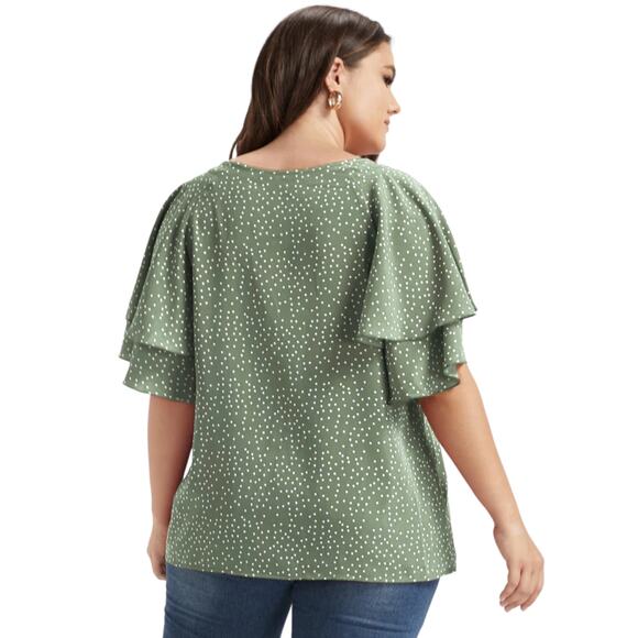 Bloomchic Green White Polka Dot Ruffled Short Sleeve Top Size 16 - Picture 3 of 7